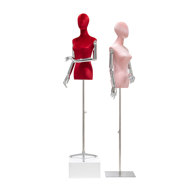 Clothing store fashion female mannequin velvet with gold and silver arm realistic body torso model