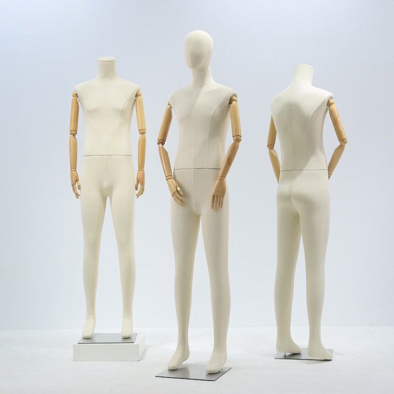 Custom Men's Linen Material Wood Arm Iron Base Clothing Display full-body Mannequins