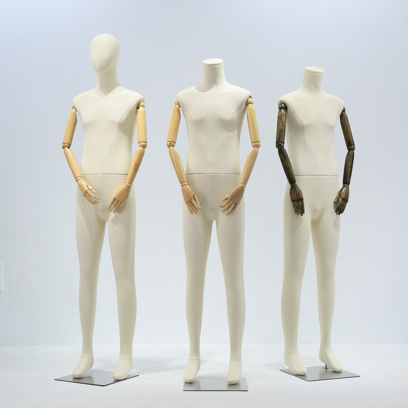 Custom Men's Linen Material Wood Arm Iron Base Clothing Display full-body Mannequins