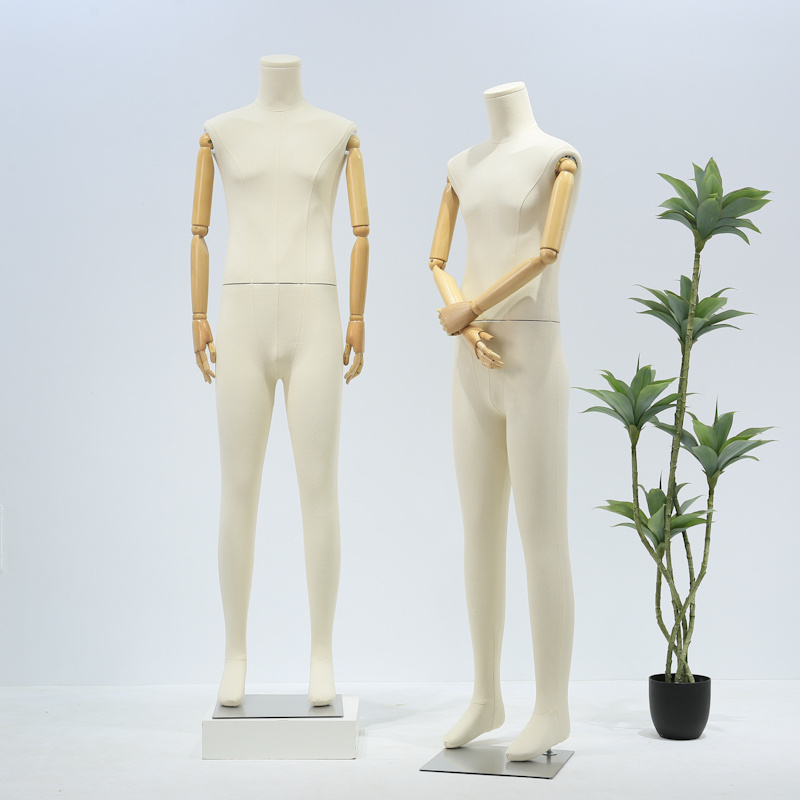 Custom Men's Linen Material Wood Arm Iron Base Clothing Display full-body Mannequins