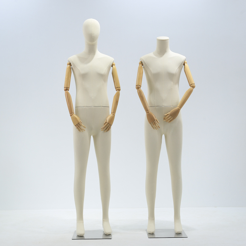 Custom Men's Linen Material Wood Arm Iron Base Clothing Display full-body Mannequins