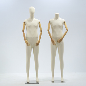 Custom Men's Linen Material Wood Arm Iron Base Clothing Display full-body Mannequins