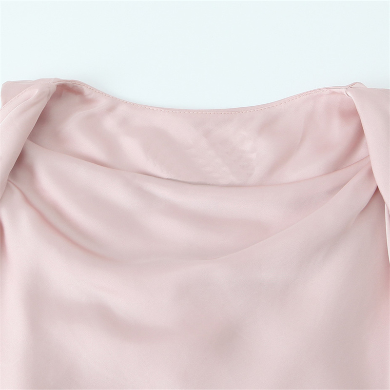 TAOP&ZA Pink Sleeveless French Swing Collar Satin Short Solid Color Pleated Vest Top High-end Female 2024 New Style 2375373