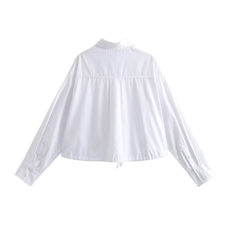 TAOP&ZA women's loose fit short drawstring detail shirt white 2024 spring new arrival 1223363001