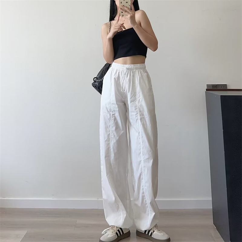 TAOP&ZA 4 Color Solid Color 2024 Drawstring Waist Full Length Casual Fashion Straight Cargo Pants Women's Long Parachute Pants 4