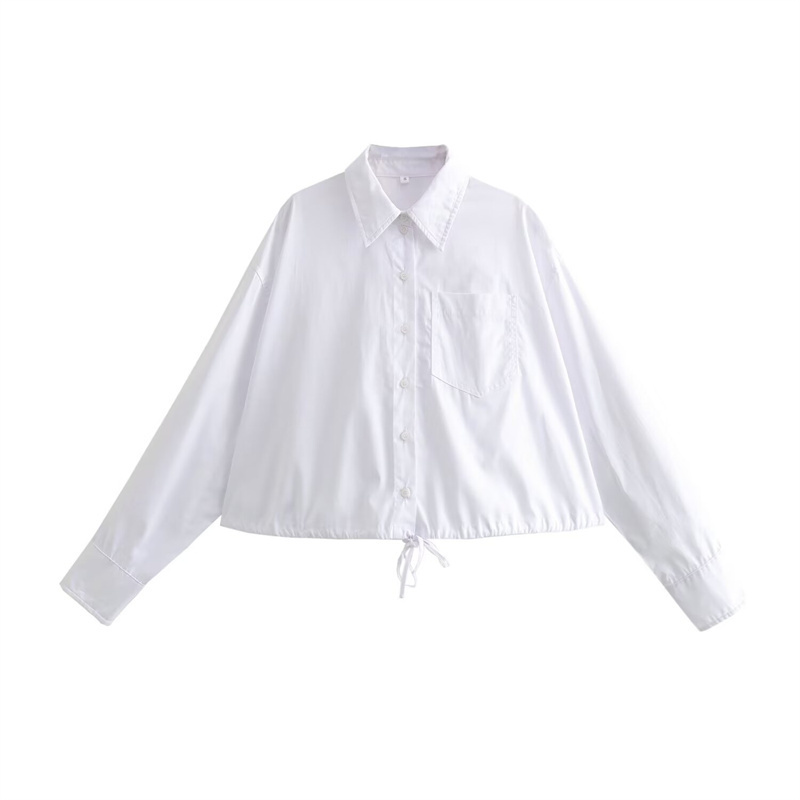 TAOP&ZA women's loose fit short drawstring detail shirt white 2024 spring new arrival 1223363001