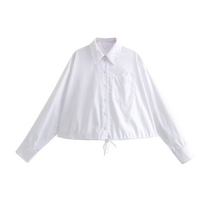 TAOP&ZA women's loose fit short drawstring detail shirt white 2024 spring new arrival 1223363001