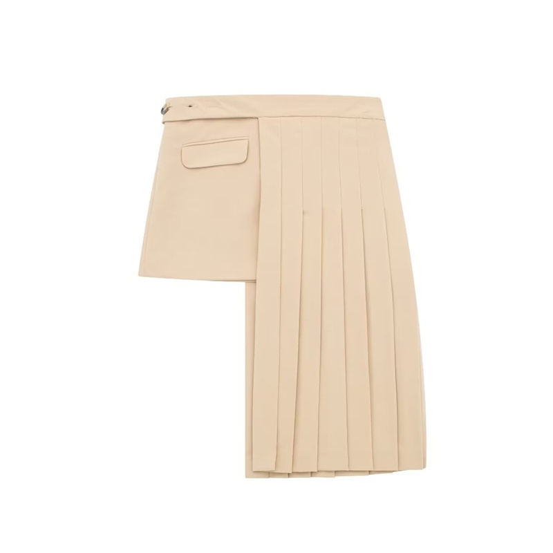 TAOP&ZA 2023 new women's retro fashion high waist wide skirt asymmetric fashion pleated skirt casual elegant skirt 2367656