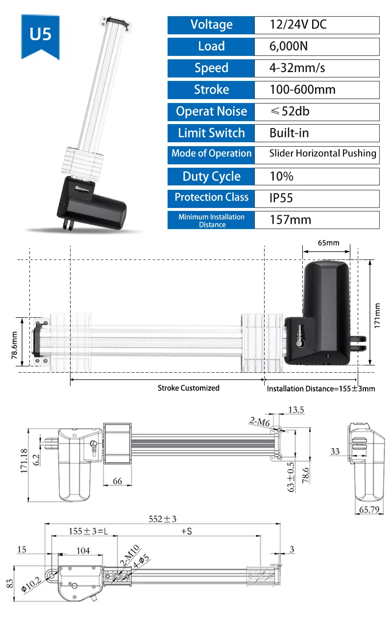 self locking linear actuator sofa smart home Furniture recliner 6000N Load IP55  low resistance limit switch for eldly chair