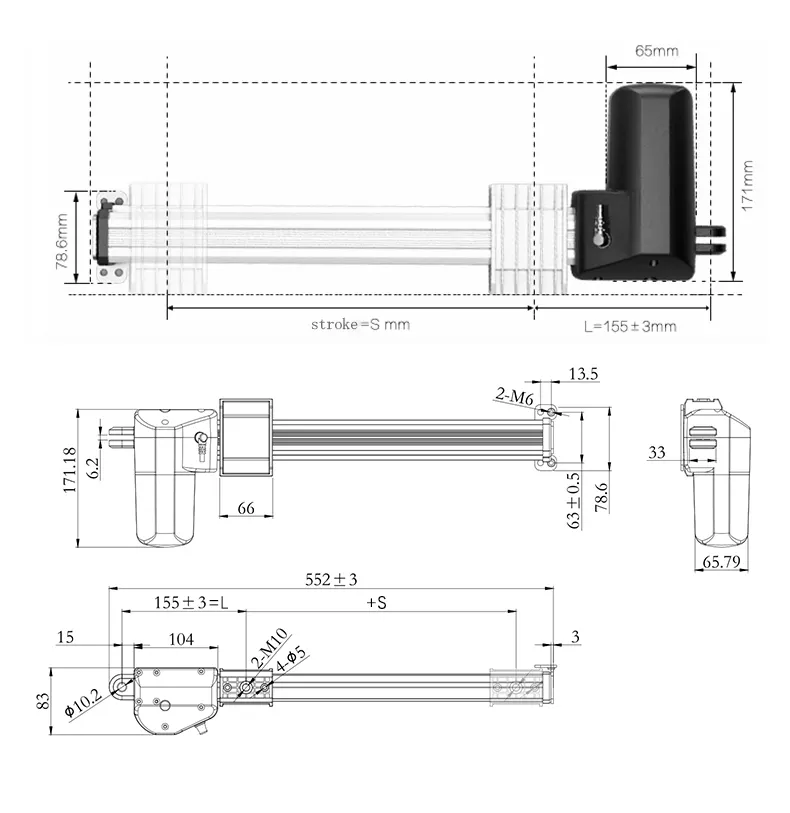 self locking linear actuator sofa smart home Furniture recliner 6000N Load IP55  low resistance limit switch for eldly chair