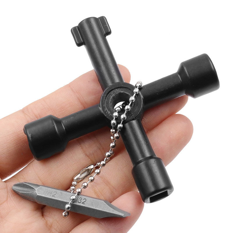 Multi-Functional Universal Opening Key Plumbers Electricians Tools 4 Way Cross Key With Bits