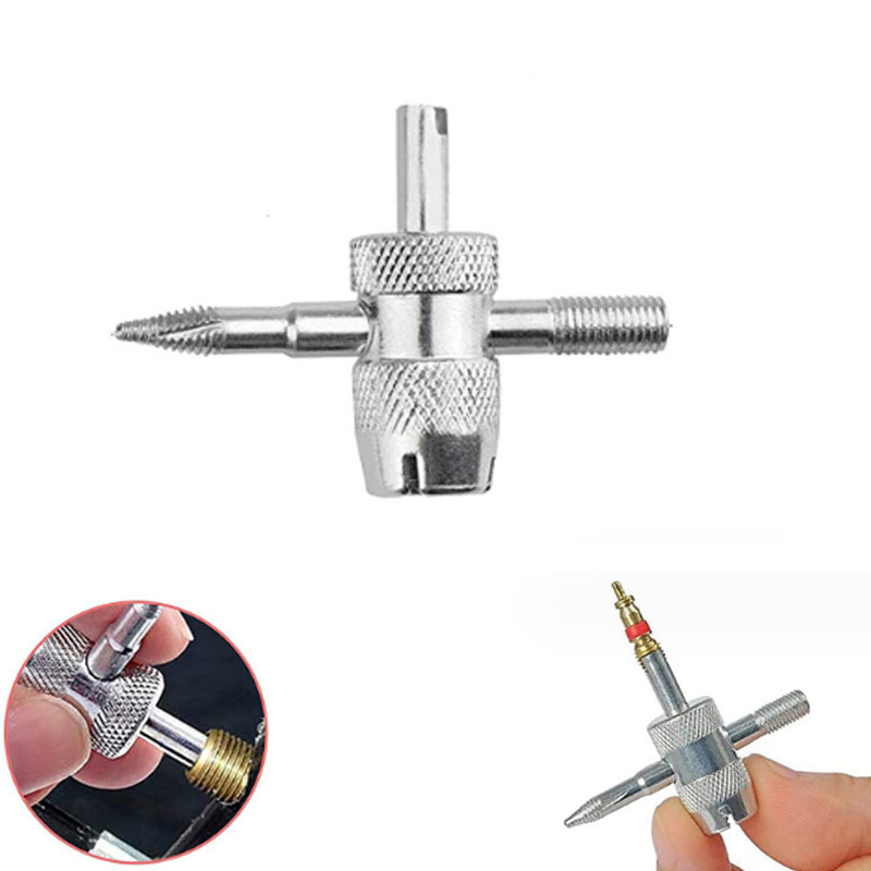 Multi-function 4 Way Steel Stem Car Truck Tire Repair Screw Remover Install Valve Core Removal Tool