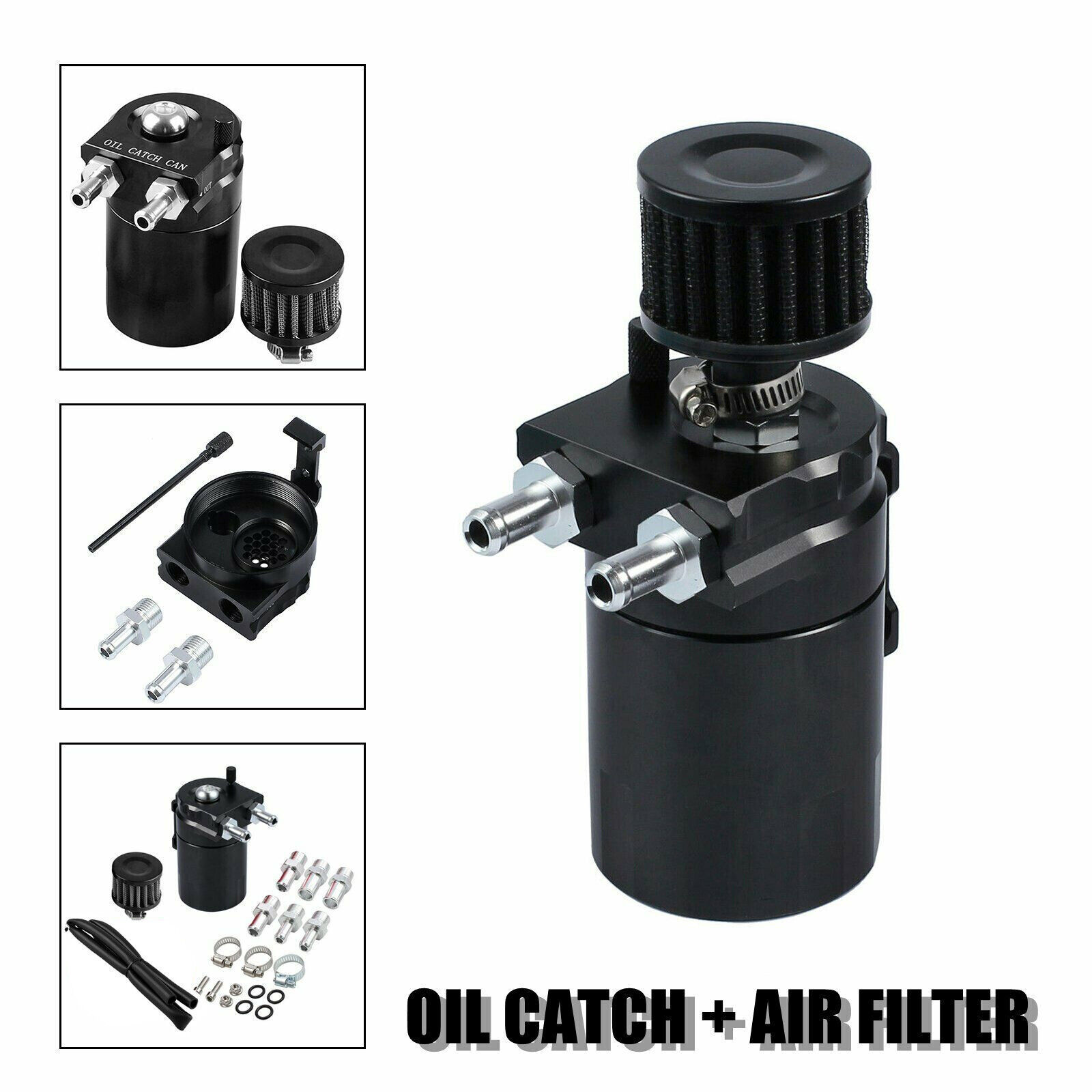 Universal 300ML Aluminum Oil Catch Can Reservoir Fuel Tank With Breather Filter Fittings Car Accessories