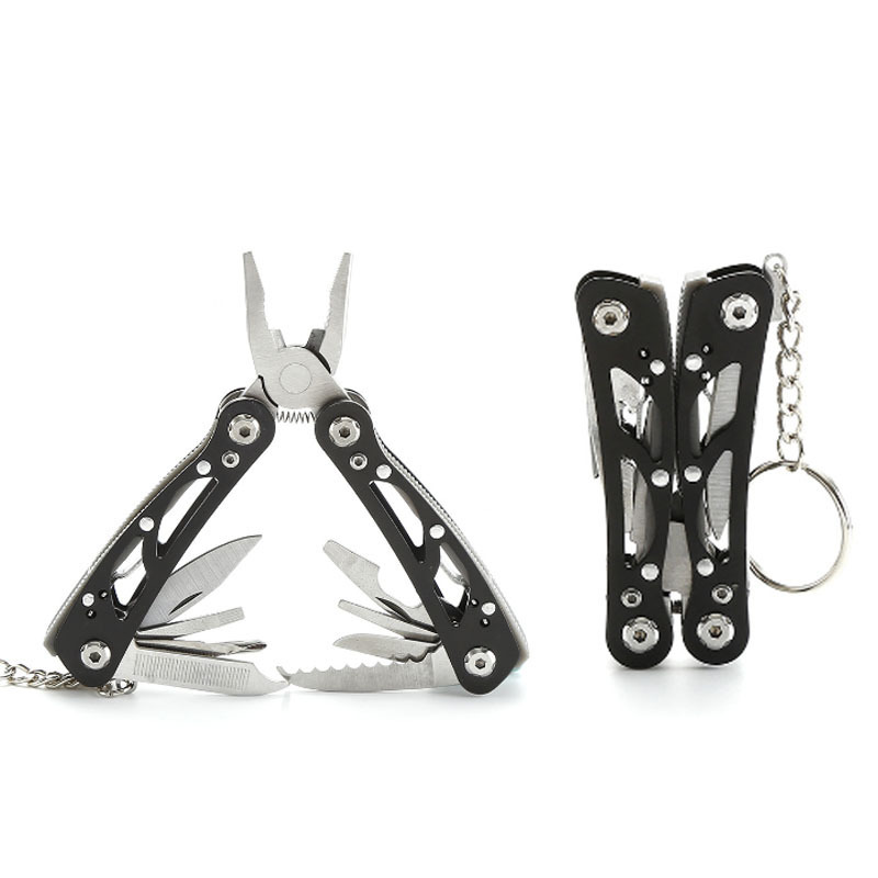 Hollow-carved Design Mini Outdoor Stainless Steel 13 in 1 Full Locking Folding Multi-Purpose Multitool Pliers With Keychain