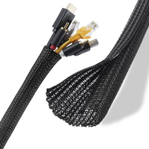 Factory Supply Black Pet Braided Cable Protective Management Sleeves Flexible Wire Wrap Sleeving Wire Sleeve