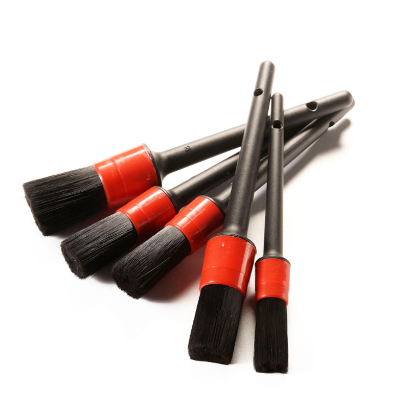 5pcs Premium Natural Boar Hair Mixed Fiber Plastic Handle Automotive Detail Brushes Car Detailing Brush Set