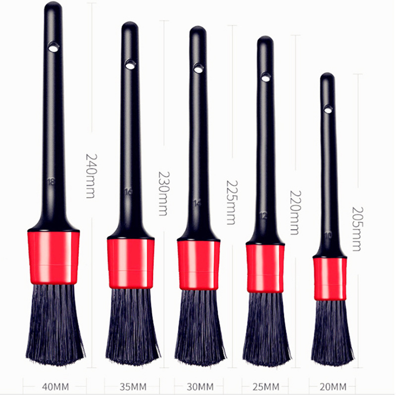 5pcs Premium Natural Boar Hair Mixed Fiber Plastic Handle Automotive Detail Brushes Car Detailing Brush Set