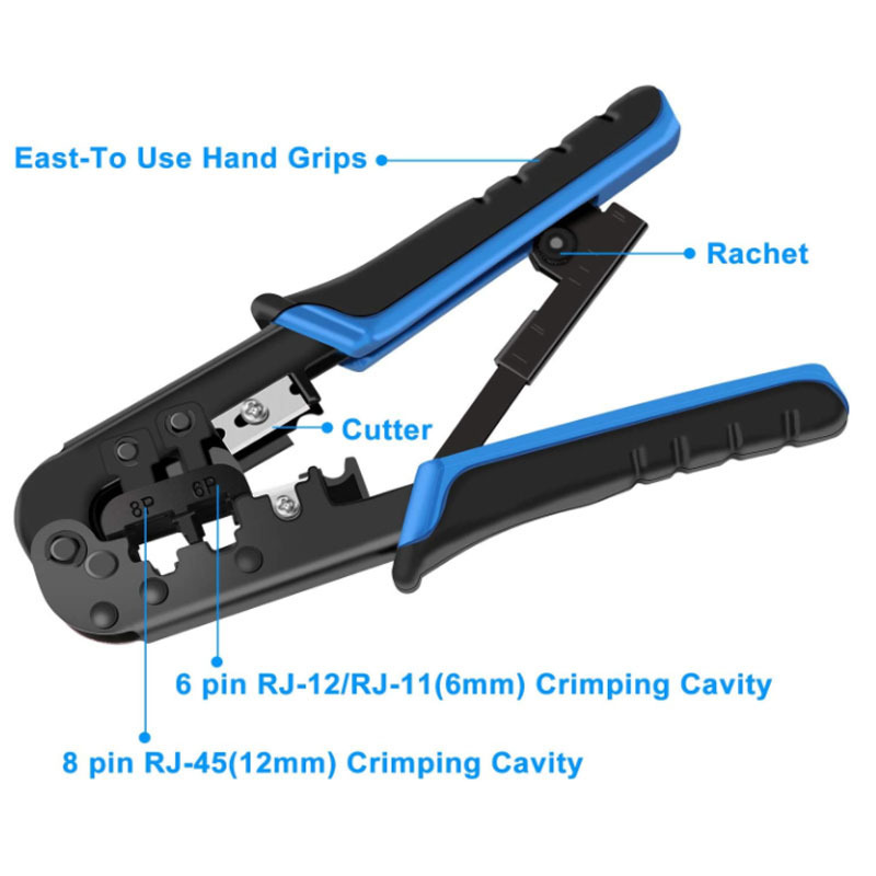 RJ-11, 6P/RJ-12, 8P/RJ-45 Crimp And Cut and Strip Tool RJ45 Crimping Wire Stripper Pliers