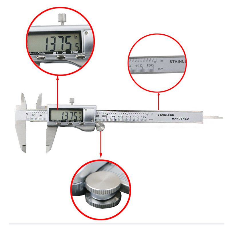 Easy Switch from Inch Metric Fraction Stainless Steel Digital Caliper Measuring Tool Electronic Digital Vernier Caliper