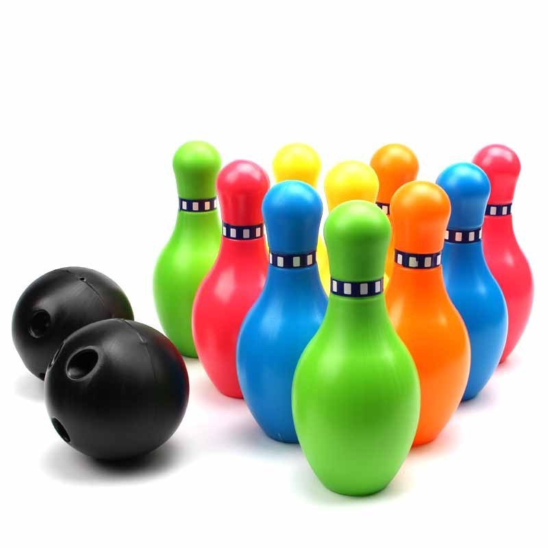 Bowling Pins Ball Toys Small Plastic Bowling Set Fun Indoor Game with 10 Mini Pins and 2 Balls Educational Toy Great For Kids