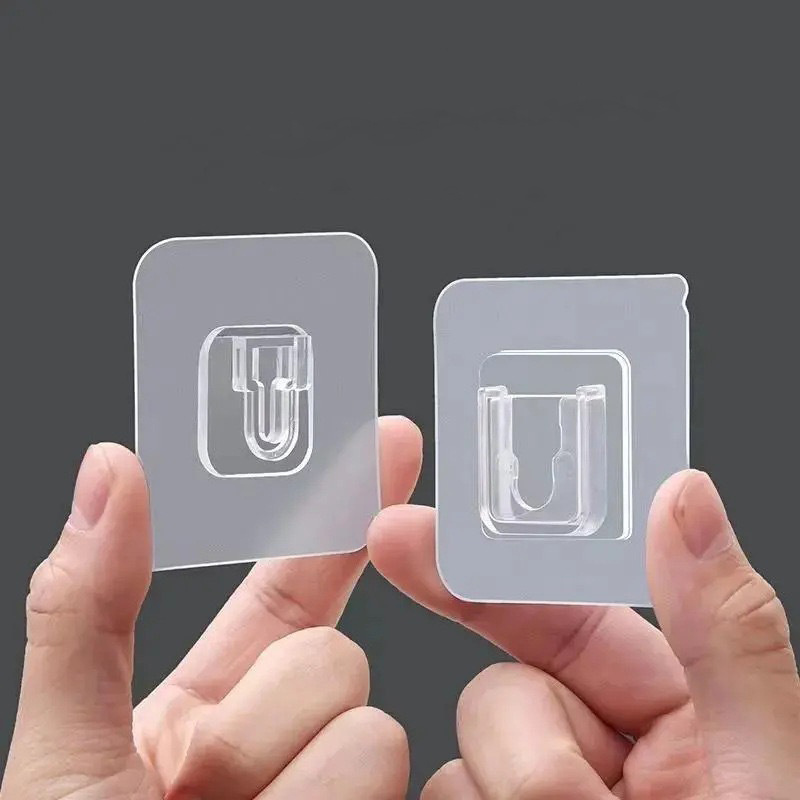 Removable Double-Sided Adhesive Plastic Solid Transparent Wall Mounted Sticky Hanging Hook