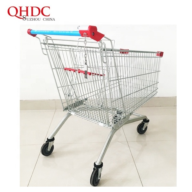 Supermarket equipment shopping carts with coin lock trolley self-service shopping cart