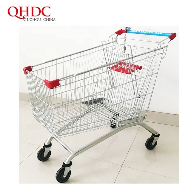 Supermarket equipment shopping carts with coin lock trolley self-service shopping cart