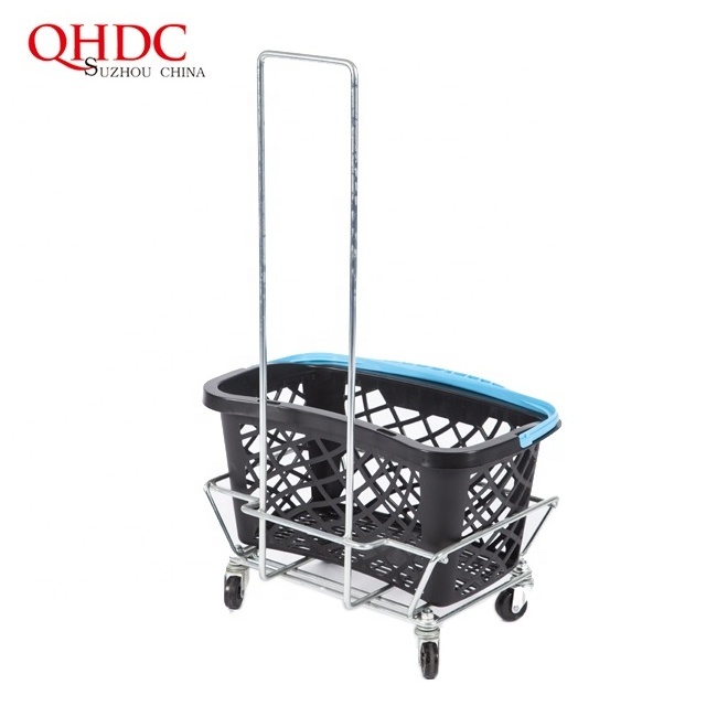 retail supermarket trolley rolling and movable plastic shopping basket stack stand