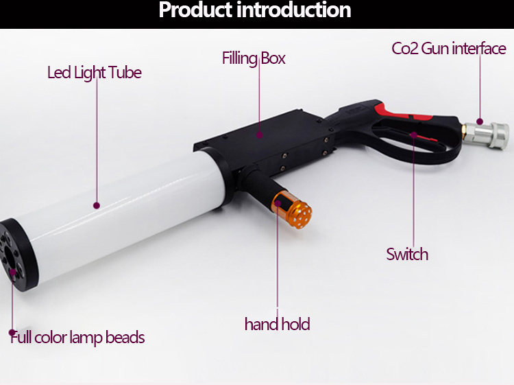 Stage equipment handheld dj co2 jet gun machine with RGB LED  light fog gas shoot gun cannon for party wedding bar show