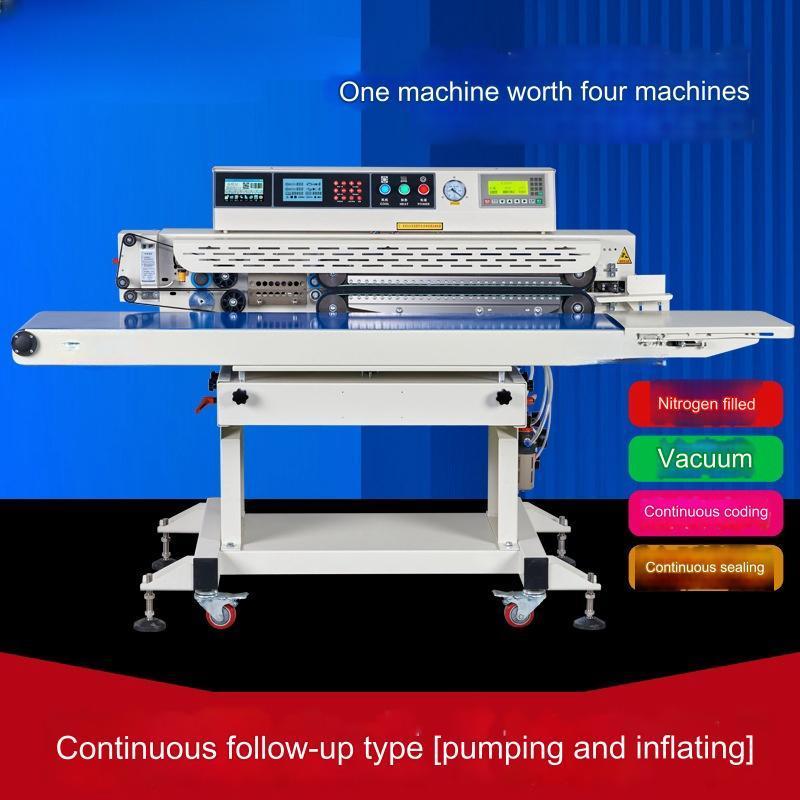 sell like hot cakes continuous bag sealing machine Conveying speed 0-25/min Universal wheel with brake*4 1.56CBM heat sealer