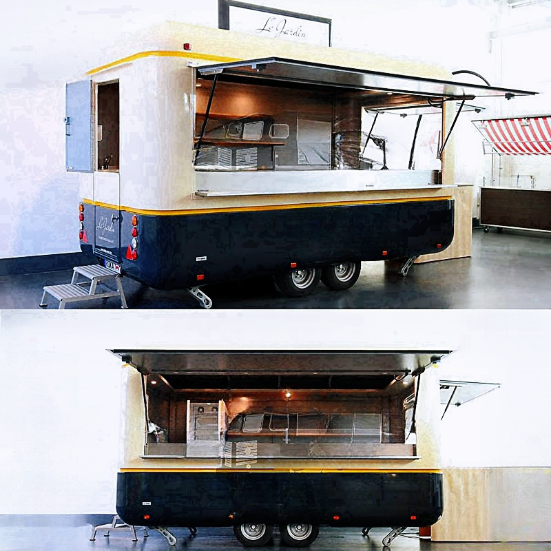 Large Size Food Caravan Camper Kitchen Restaurant Fast Food Kiosk Mobile Grill BBQ Pizza Truck