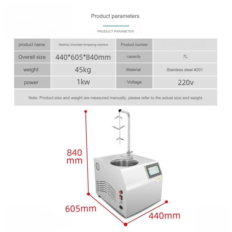 Chocolate sprayer weight 45kg cbm0.23 capacity 7l fully automatic chocolate tempering machine