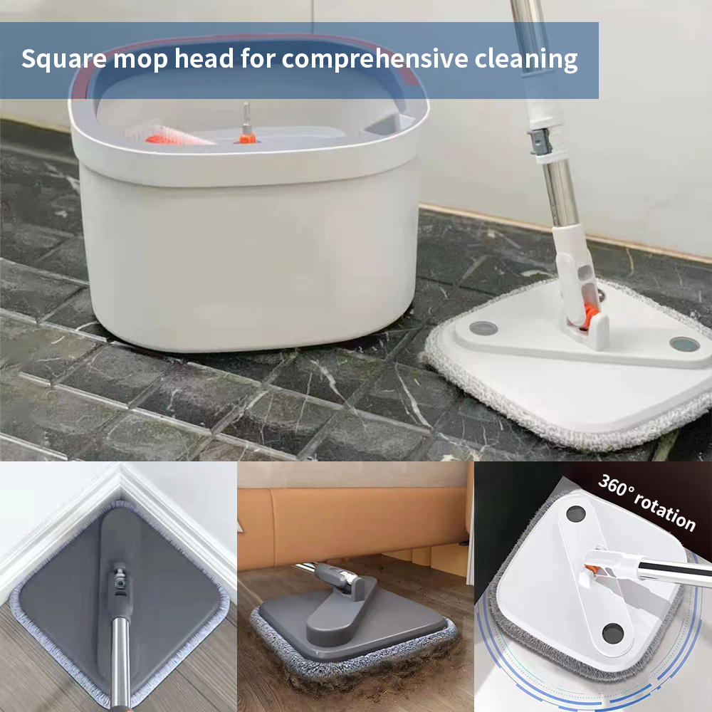 Wholesale Custom UV Logo Spin 360 Mop Floor Mop And Square Bucket Sets Cleaning Mops With Dirty Clean Water Separation Bucket