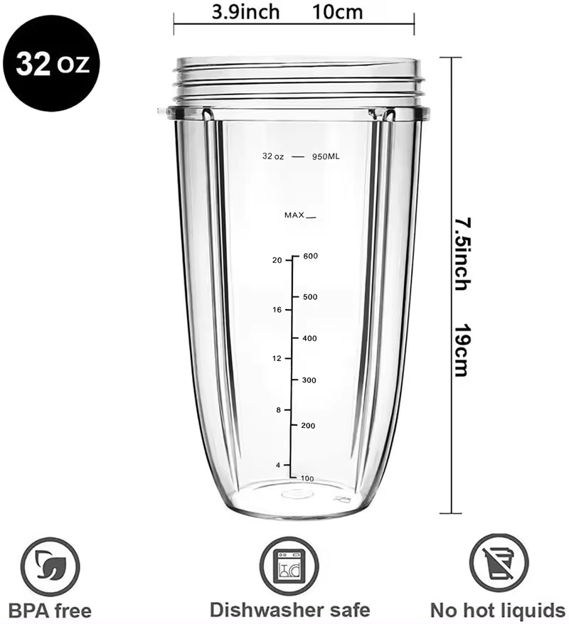 Replacement Parts 32OZ Cup With Flip Top Lid Compatible With Nutr 600w/900w Blender Accessories