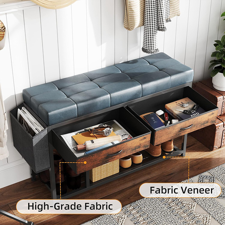 Wholesale 3-Tier Shoes Stool Faux Leather Storage Entryway Storage Bench With Padded Seat