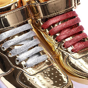 Multi color wholesale custom shiny shoe lace flat glitter shoelace for sneaker athletic boot