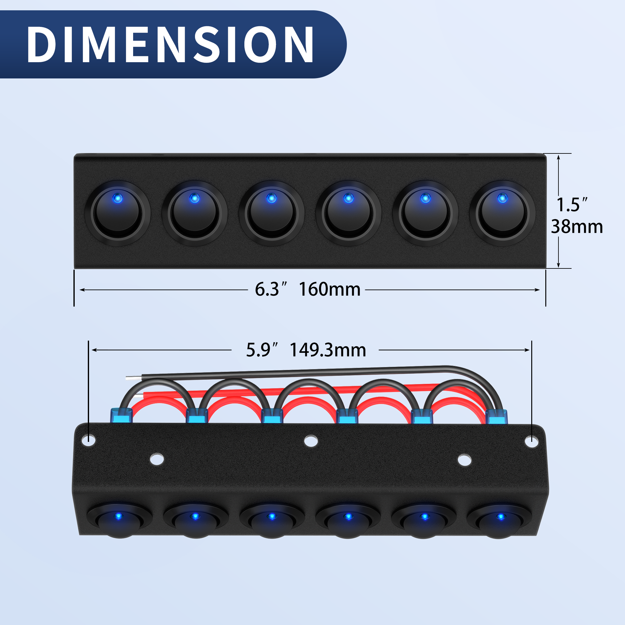 6 Position Switch Panel Dot Illuminated Round Rocker Switch 3 Pin ON-OFF Side Mounted 6 Gang Switch Panel Rocker