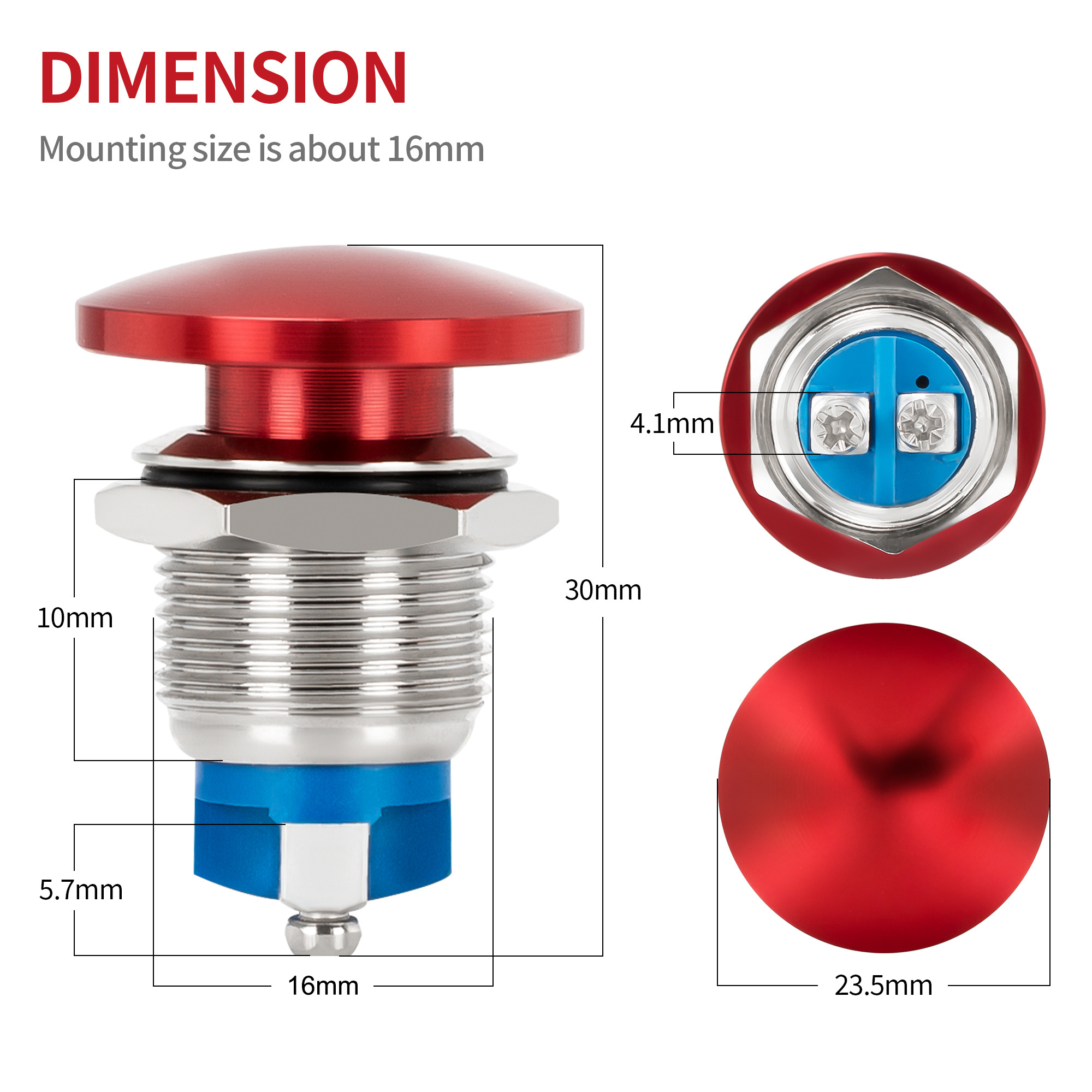 Waterproof 16MM Metal Push Buttons Mushroom Emergency Stop Switch Copper Nickel Plated Shell Momentary Push Button Switches