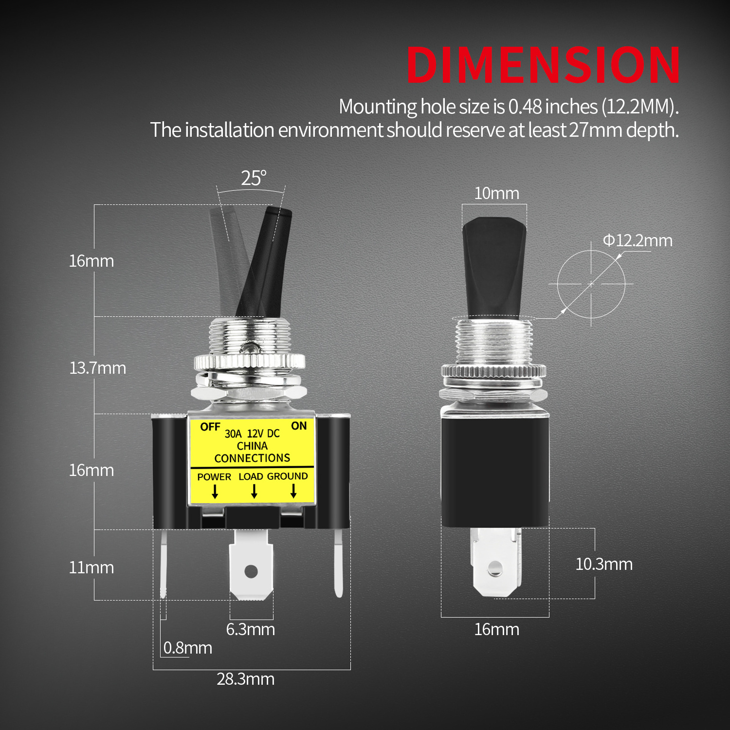 Marine Car Automotive SPST Toggle Switch Control 12V 30A 3 Pin Heavy Duty  Auto Toggle Switch LED Lighted For Marine Car