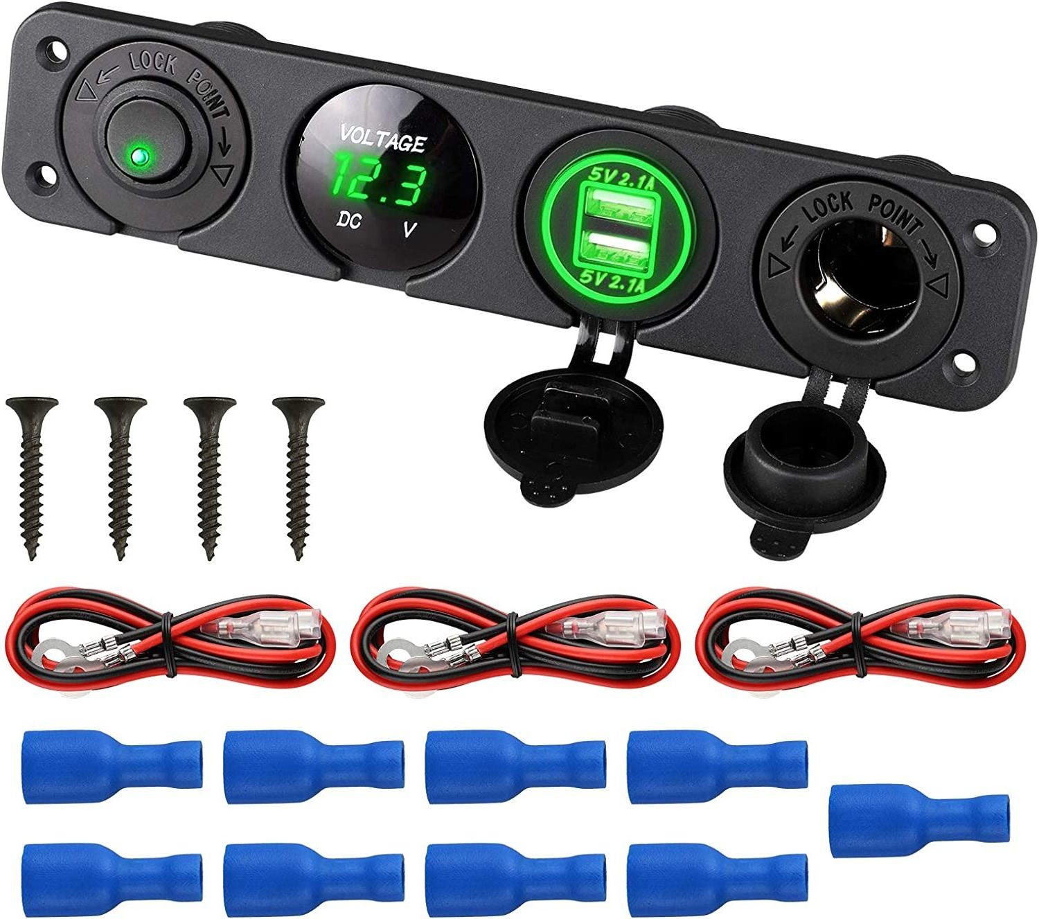 12V 4.2A Dual USB Charger Socket Power Outlet LED Lighted Marine Switch Panel For Truck Car