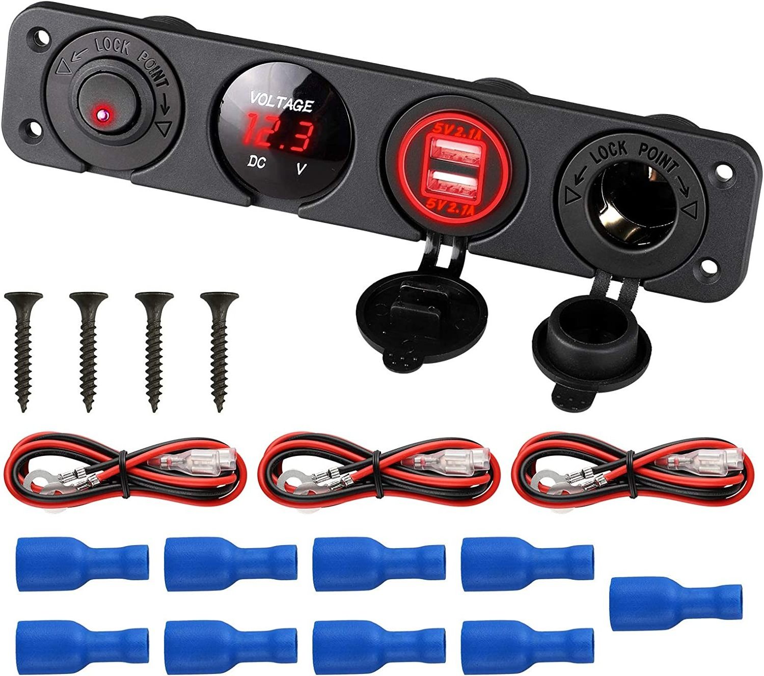 12V 4.2A Dual USB Charger Socket Power Outlet LED Lighted Marine Switch Panel For Truck Car