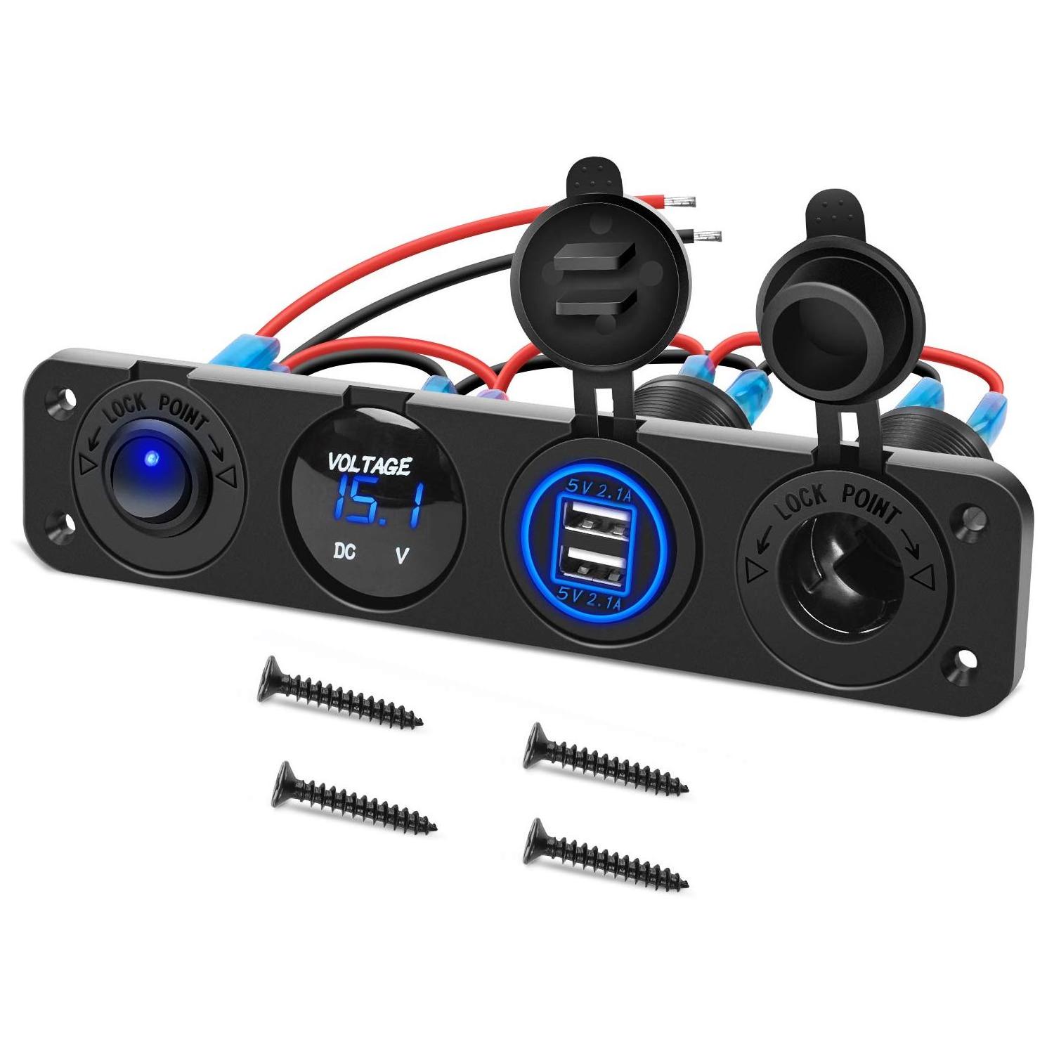 12V 4.2A Dual USB Charger Socket Power Outlet LED Lighted Marine Switch Panel For Truck Car