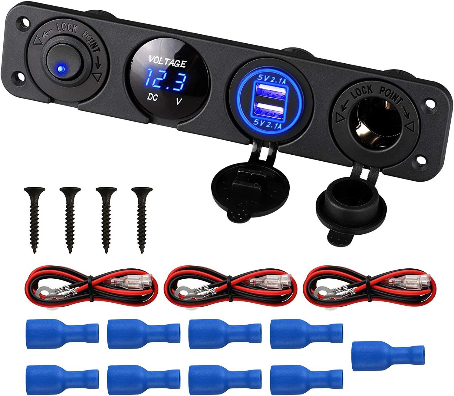 12V 4.2A Dual USB Charger Socket Power Outlet LED Lighted Marine Switch Panel For Truck Car