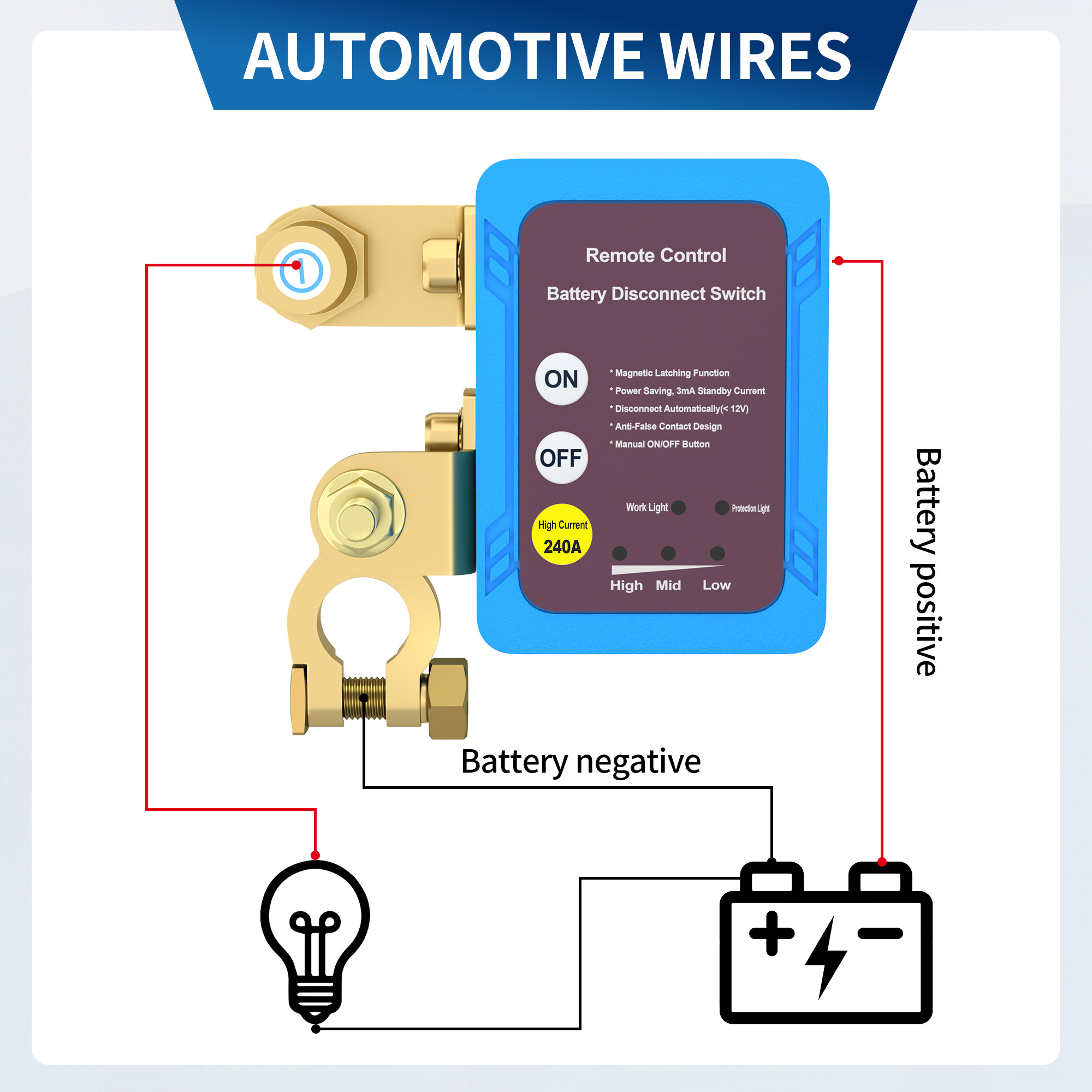 240A Battery Disconnect Switch Isolator Power Saving Battery Disconnect Cut Off Switch Magnetic Latching Relay 12V Remote