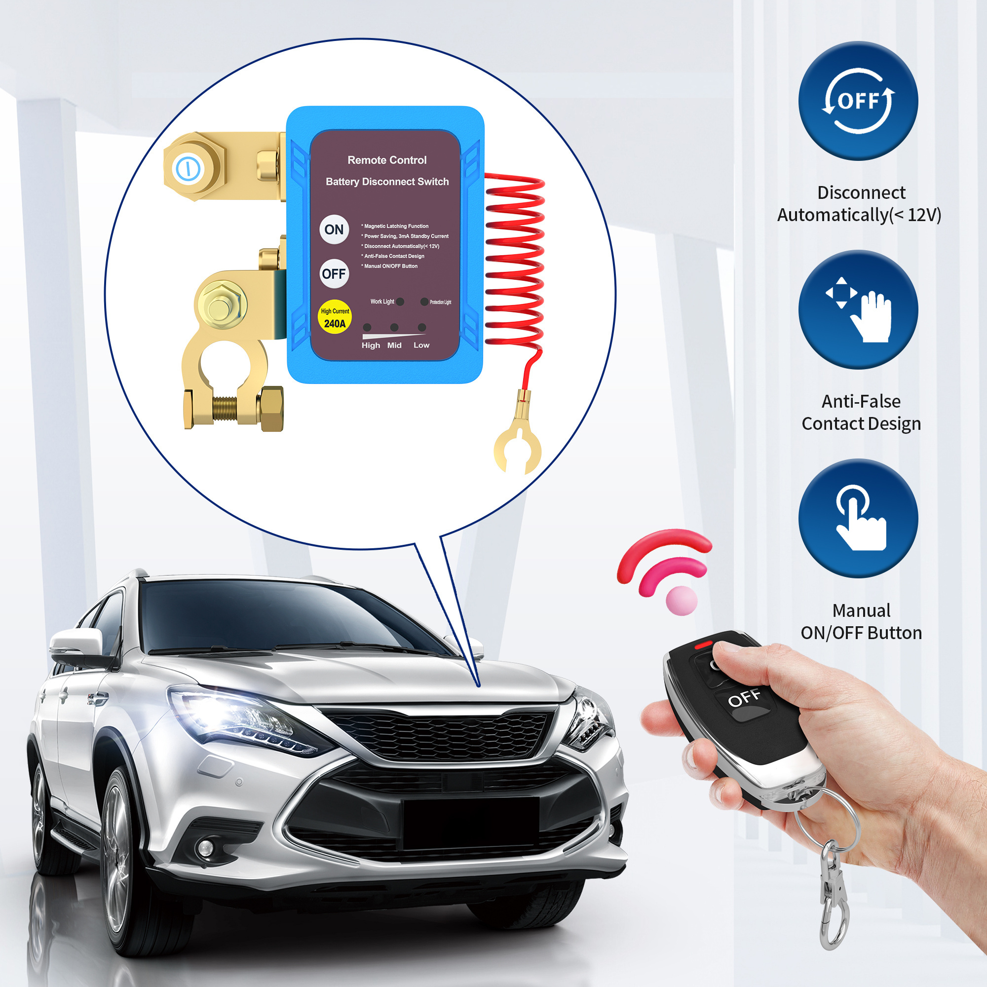 240A Battery Disconnect Switch Isolator Power Saving Battery Disconnect Cut Off Switch Magnetic Latching Relay 12V Remote