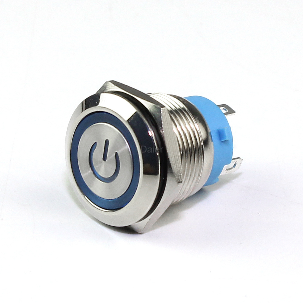 19mm Waterproof Electrical Power Symbol Ring Lighted Metal Push Button Switch