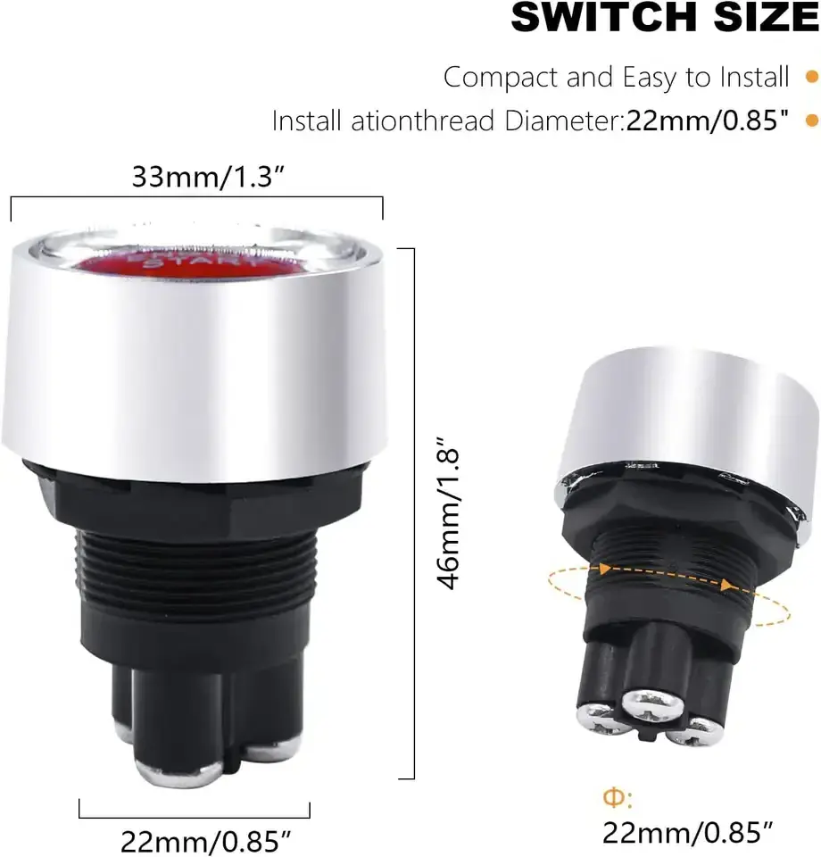 SPST 50A 12V Start Switch 3Pin Screw Push Car Start Engine Button Switch Automotive Start Switch Car with Colorful LED