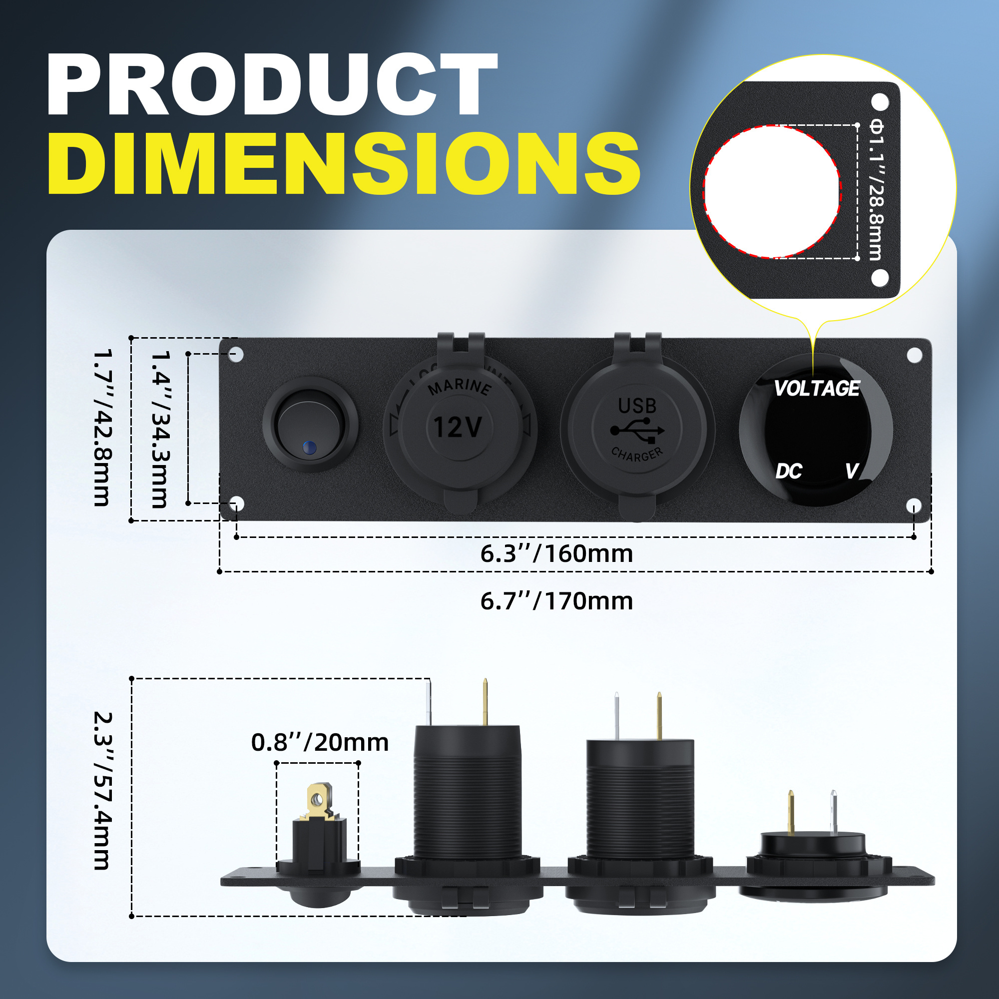 12V Waterproof Aluminum Panel 4 IN 1 Charger Socket Switch Panel Multifunctional 4 Gang Marine Switch Panel For Car Truck Marine