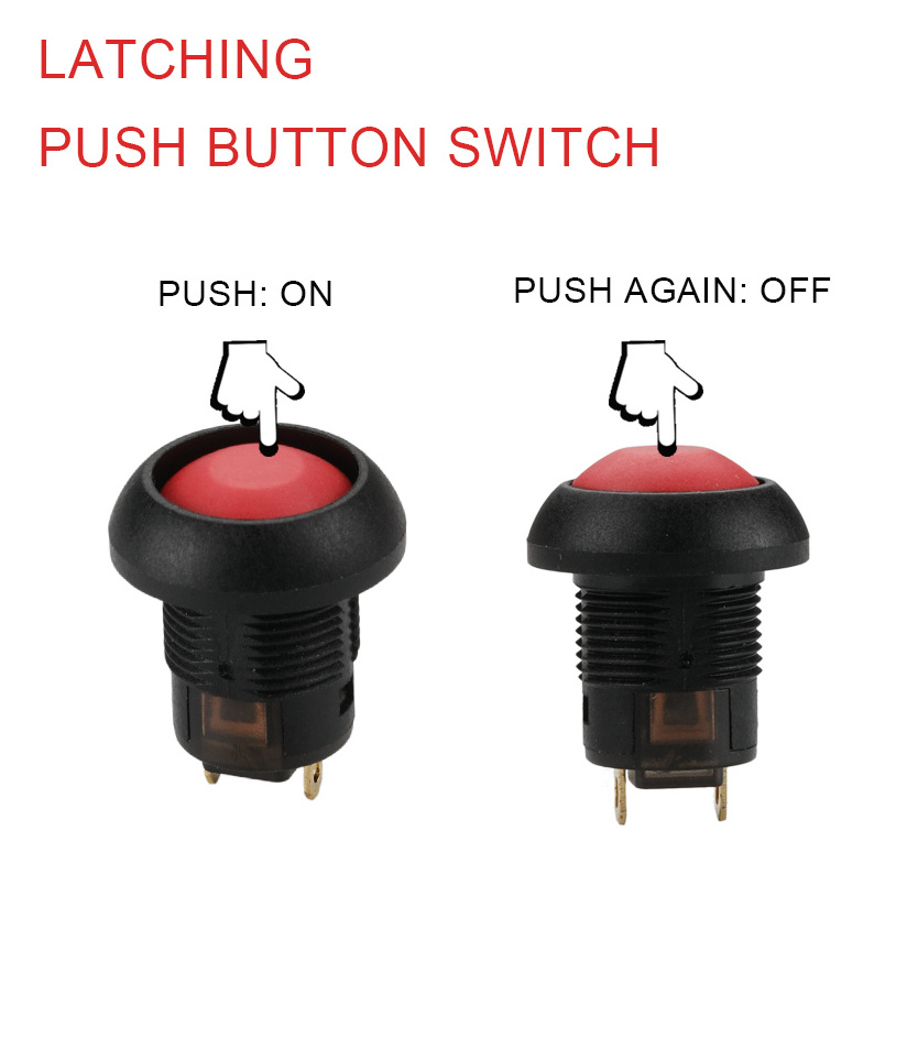 Waterproof 12mm Electrical Self Locking Dome Button 2 Pins Push Button Switch