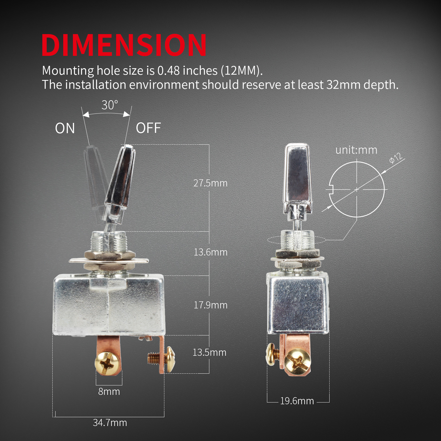 12V 2 Way Metal Toggle Switch SPST 2 PIN ON OFF Toggle Switch 2 Position Auto Electrical Switch With Screw Terminal